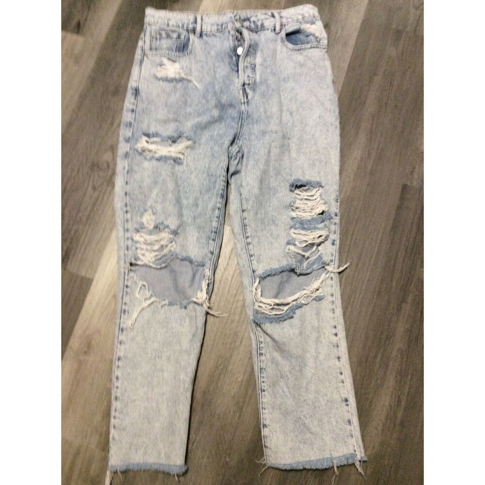 Pacsun Distressed Destroyed High Rise Straight Frayed Hem button Up Jeans 30